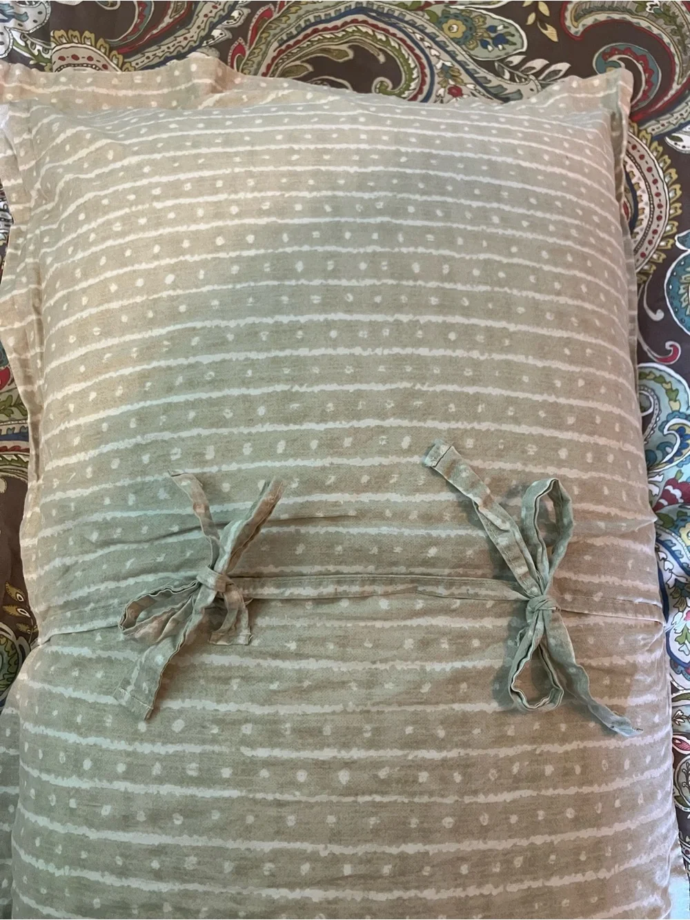 Paisley Duvet Cover Set in Taupe and Sage - Elegant Bed Ensemble